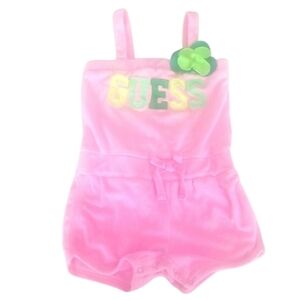 GUESS Pink Tropical Green Flower Terry Cloth Romper Jumper Retro SZ 24 M…